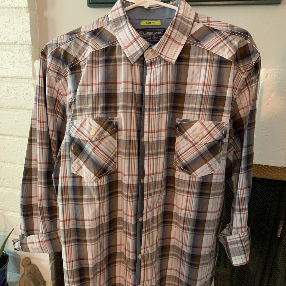 American Rag Cie Men’s Button Down Plaid Shirt